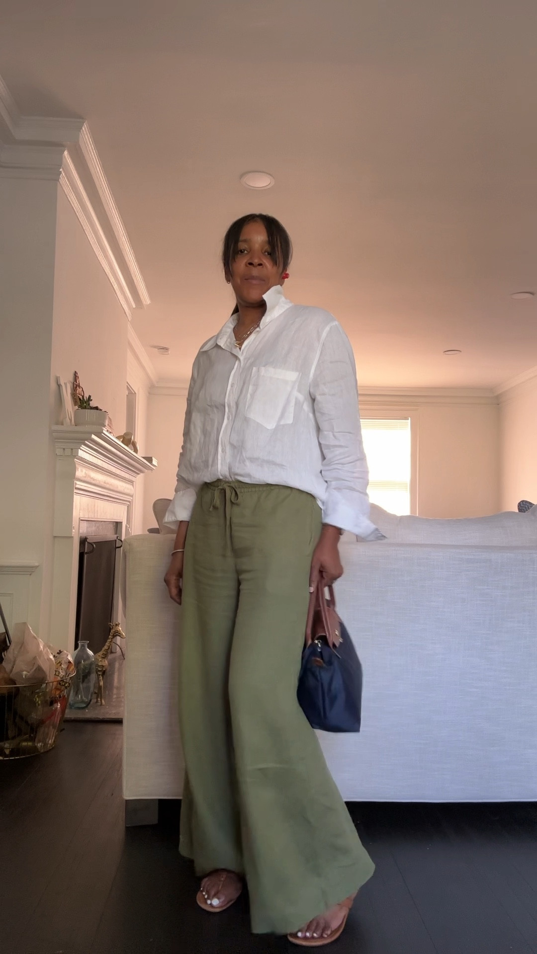 Outfit check linen pants linen shirt Longchamp tote bag Tory Burch sandals summer outfit spring outfit #linen #style #fashion #nyc #spring #longchamp #hm casual workwear  #workoutfit 

#LTKootd #LTKOver40 #LTKgrwm