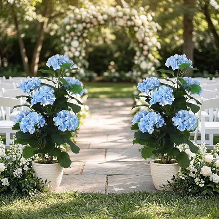 31" Large Artificial Blue Hydrangea Floor Plant, Realistic Faux Silk Floral Arrangement in Black ... | Amazon (US)