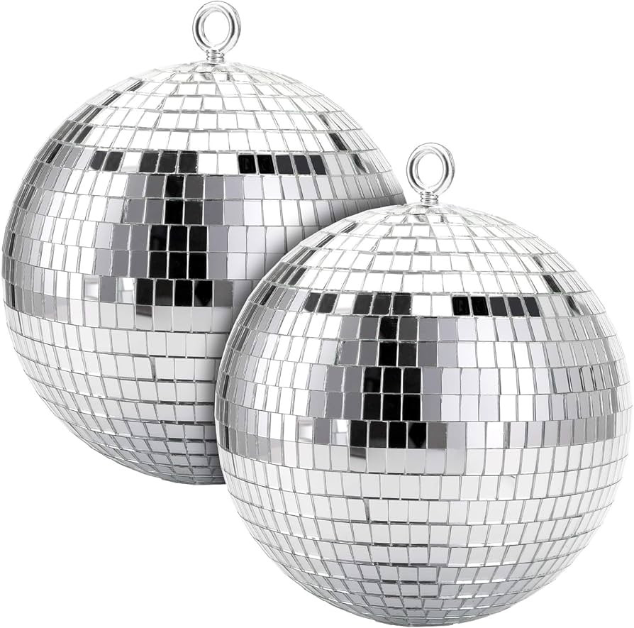 Suwimut 2 Pack Disco Light Mirror Ball, 8 Inches Cool and Fun Large Silver Hanging Disco Ball wit... | Amazon (CA)