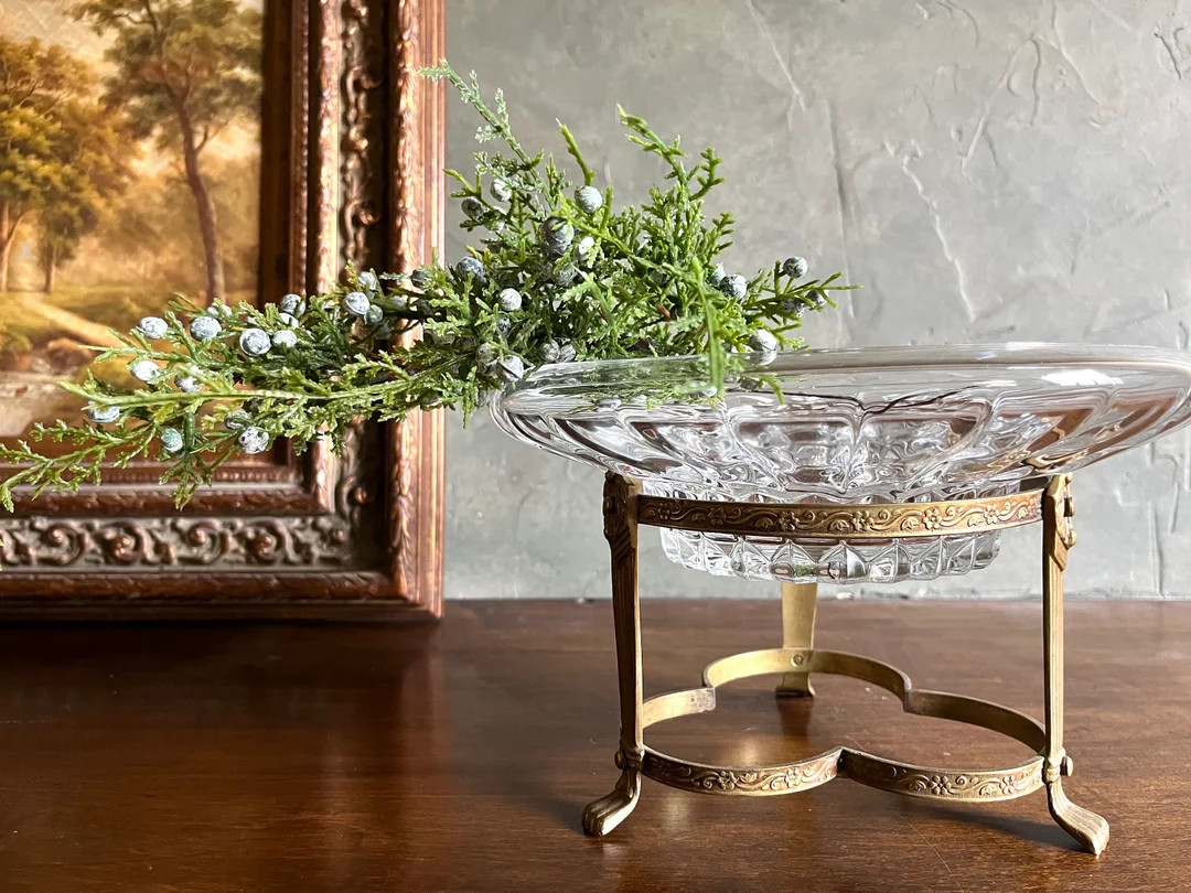 Beautiful Large Vintage Brass Floral Ornate Stand W/ Glass Insert Compote Dish - Etsy | Etsy (US)
