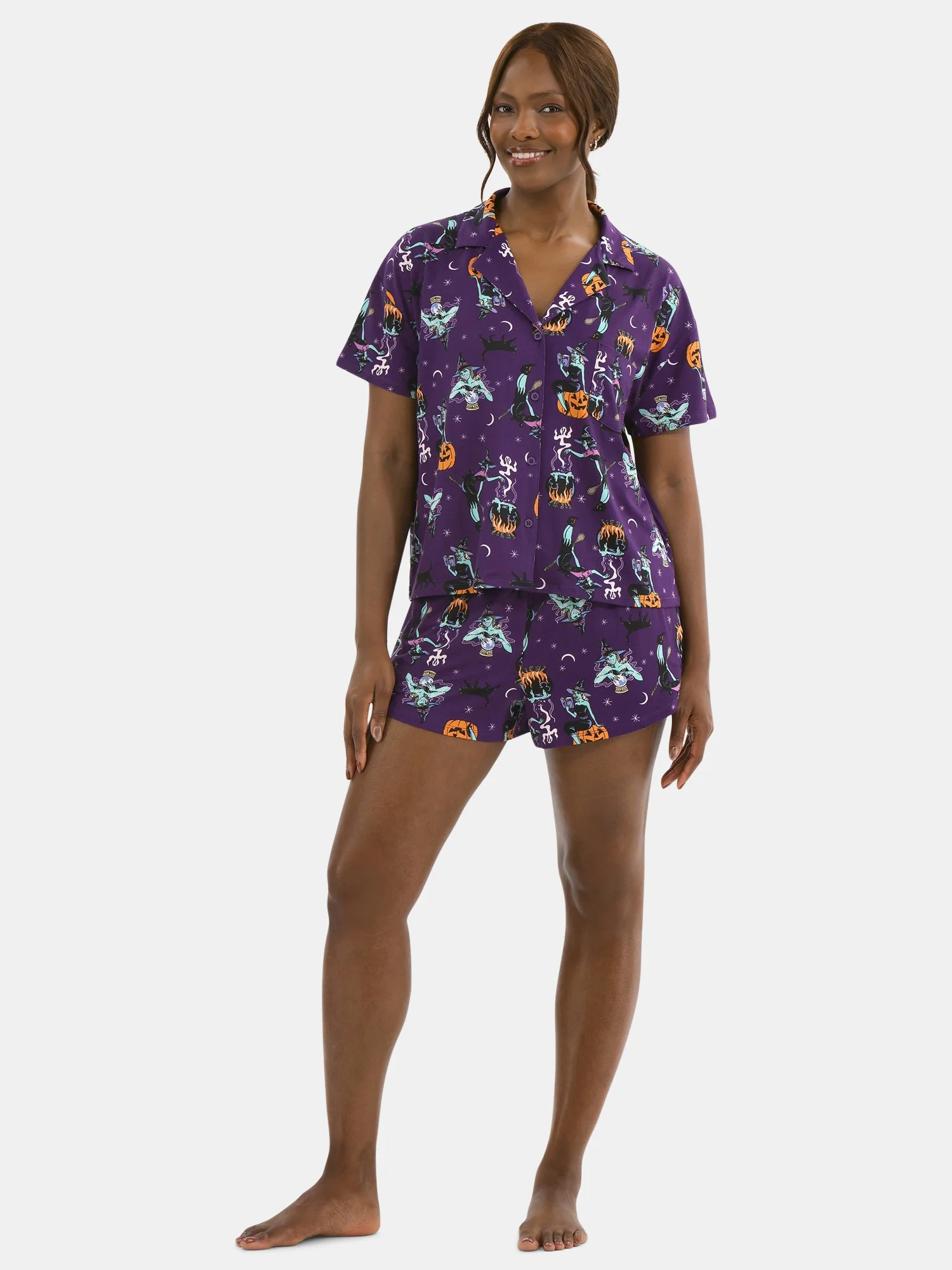 Halloween Women’s Printed Notched Top and Shorts Pajama Set from Way to Celebrate, 2-Piece, Siz... | Walmart (US)