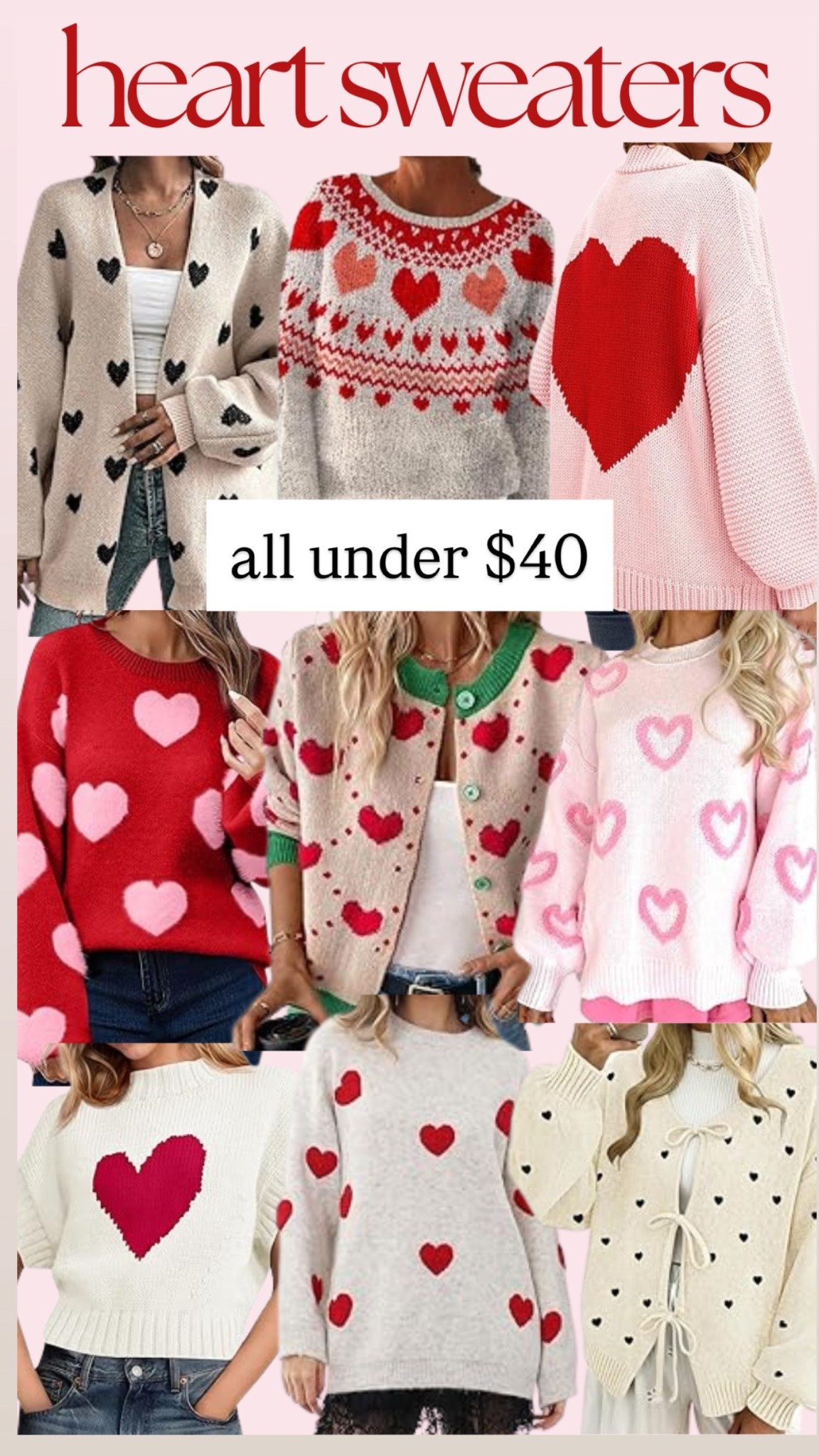Heart sweaters are perfect for Valentine’s Day. I love these! They’re all $40 and under! These are just the best! ❤️🩷💜

#LTKootd #LTKFindsUnder50