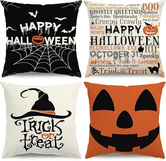 Halloween Decorations Pillow Covers 18x18 Set of 4 Halloween Decor Spider Web Throw Pillow Covers... | Amazon (US)