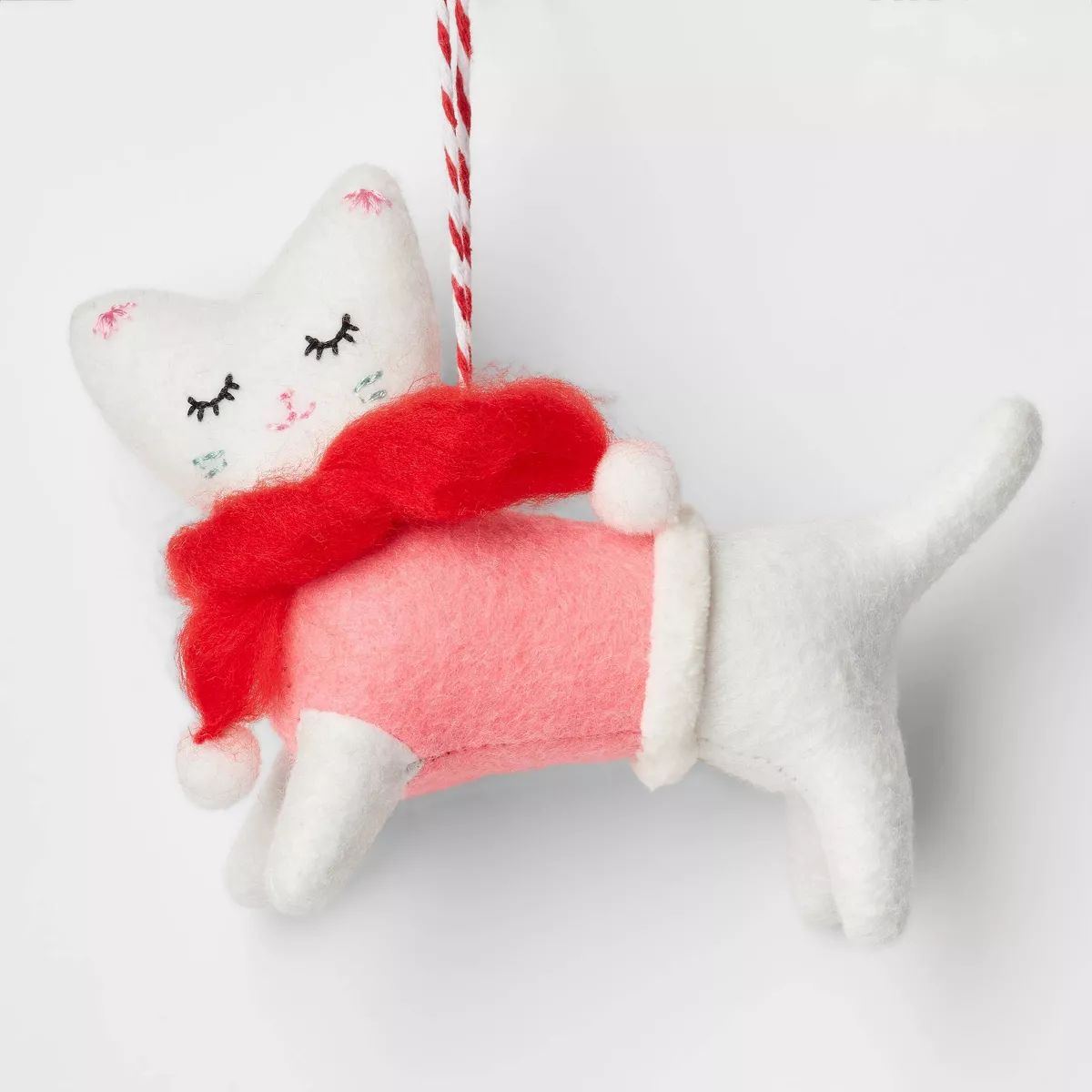 Fabric Cat Wearing Sweater and Scarf Christmas Tree Ornament White/Pink - Wondershop™ | Target