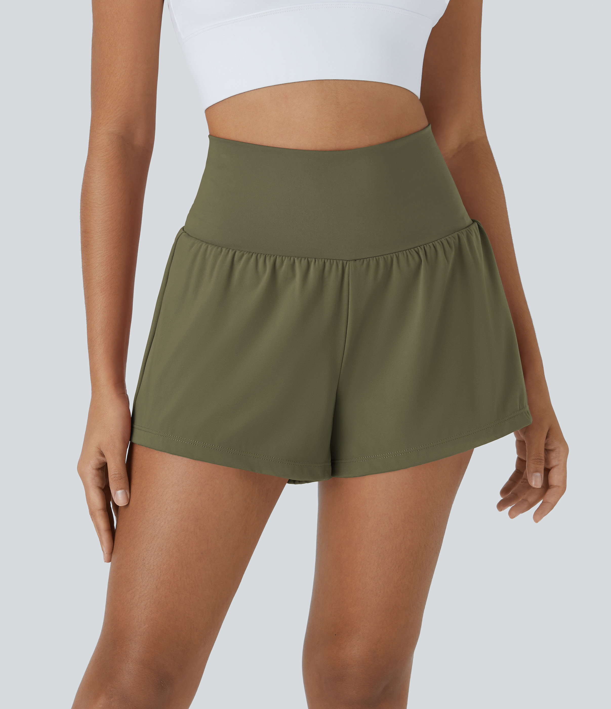 Halara SoftlyZero™ Airy Super High Waisted Cool Touch Yoga Shorts with Pockets Gym Short - Withered Green - XL booty shorts | HALARA