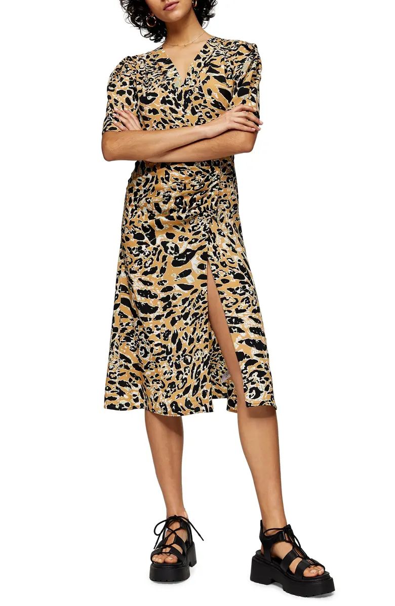 Leopard Print Mock Wrap Midi Dress | Nordstrom
