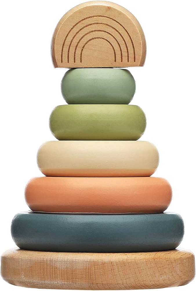 Pearhead Wooden Stacking Rainbow Toy, Baby and Toddler Ages 12+ Months Montessori Toy, Interactiv... | Amazon (US)