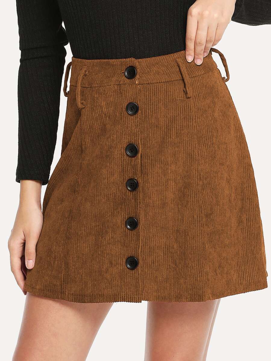 Single Breasted Cord Skirt | SHEIN
