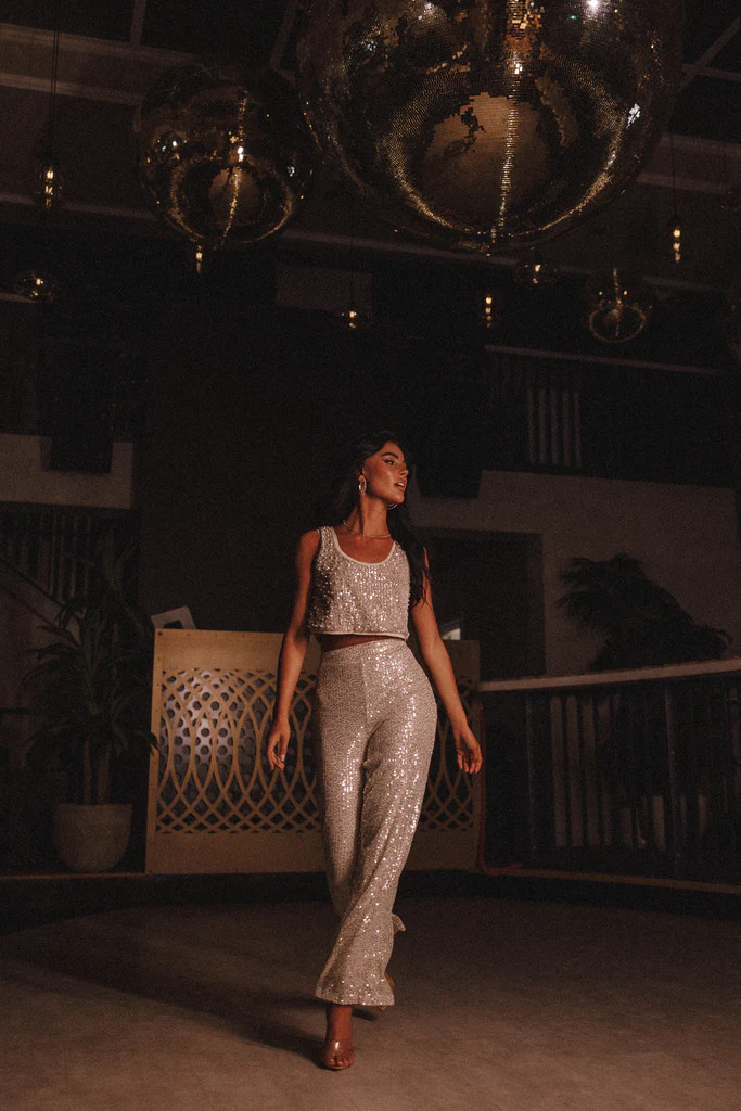 Lilianna Sequin Flare Pant - Silver | Petal & Pup (US)