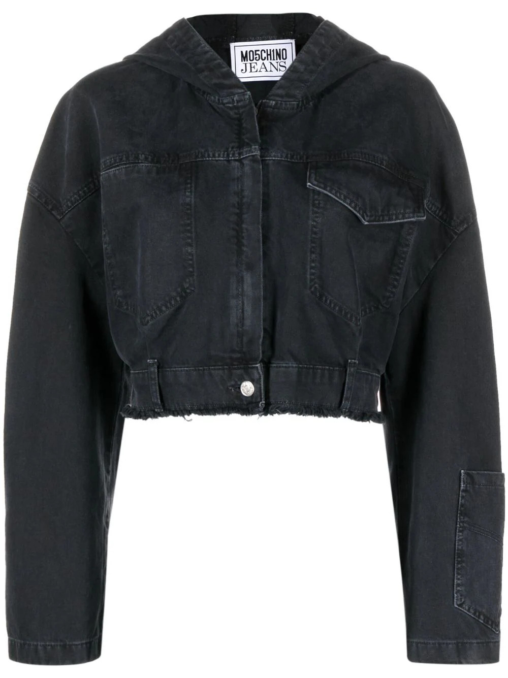 MOSCHINO JEANS cropped denim hooded jacket - Black | Farfetch Global