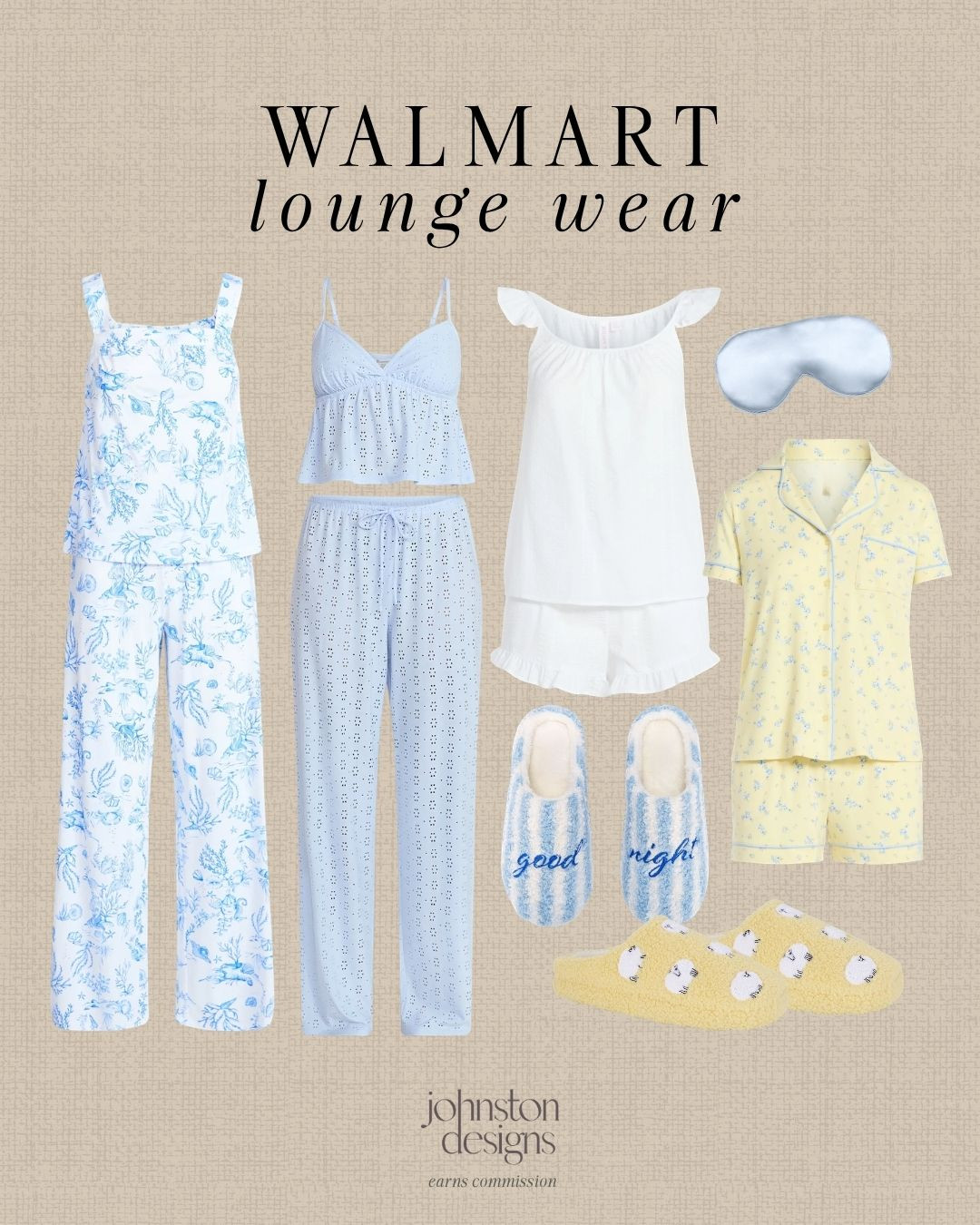 Walmart lounge wear featuring soft pajama sets, sleepwear, slippers and cozy at home essentials in light blue and pastel yellow tones for everyday comfort. ☁️

Walmart lounge wear, walmart pajamas, sleepwear set, womens pajamas, cozy outfit, loungewear set, pajama shorts set, pajama pants set, slippers, sleep essentials, comfy clothes, at home outfit 

 #LTKootd #LTKselfcare