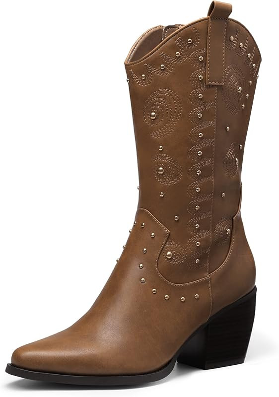 Women's Western Cowboy boots Mid Calf Cowgirl boot Pull-on | Amazon (US)