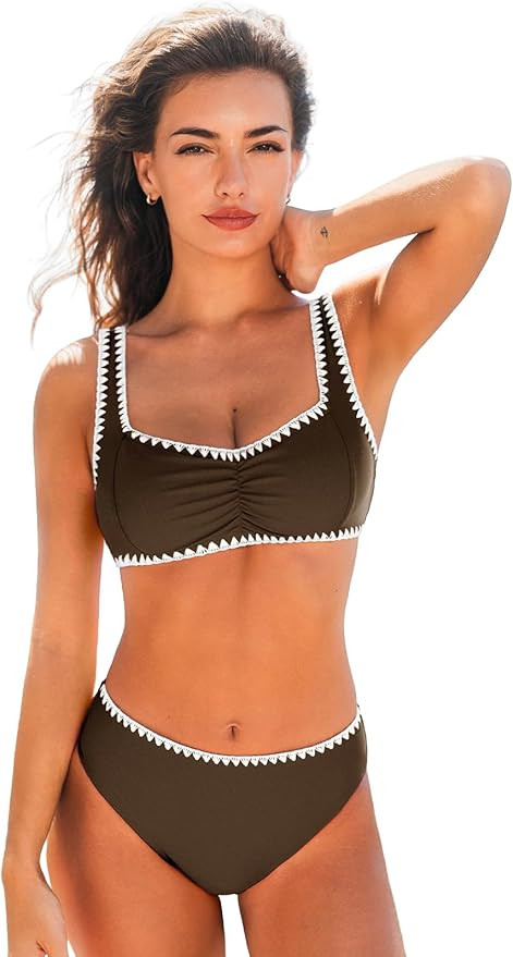 CUPSHE Women's Bikini Sets Sweetheart Neck Adjustable Wide Straps Swimsuit Stitching Bathing Suit... | Amazon (US)