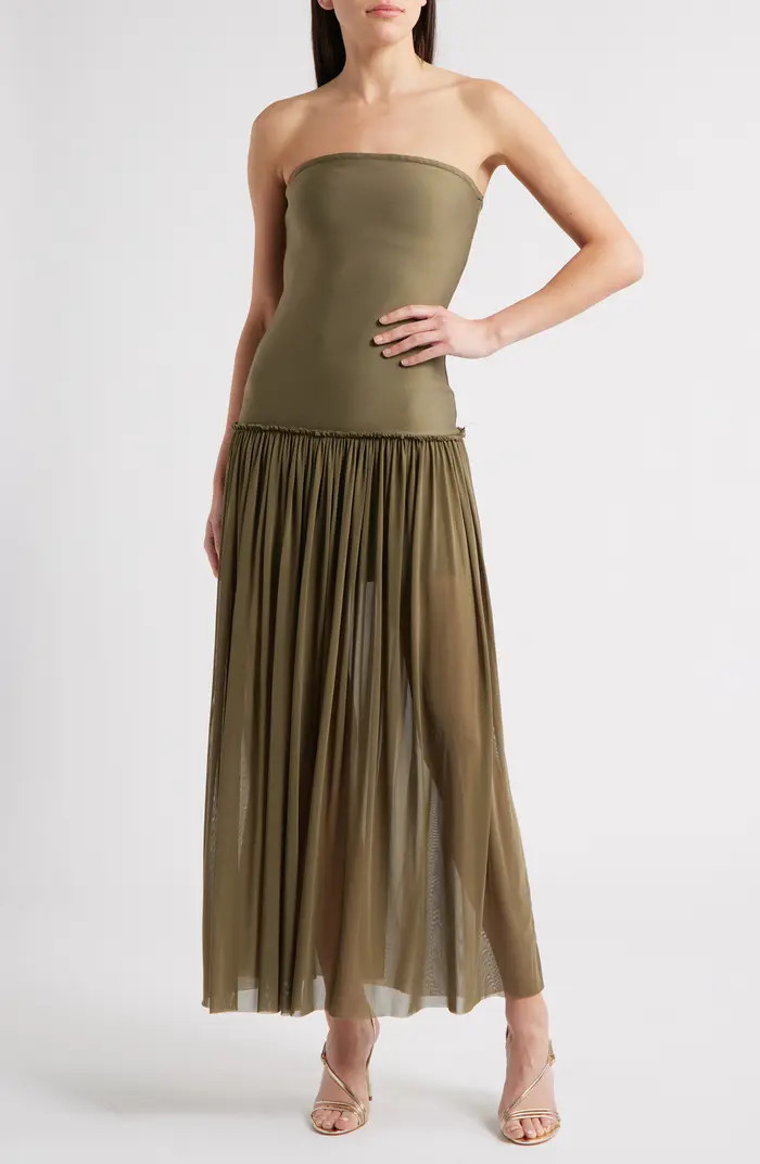 Rare London Strapless Drop Waist Mixed Media Cocktail Dress | Nordstrom | Nordstrom