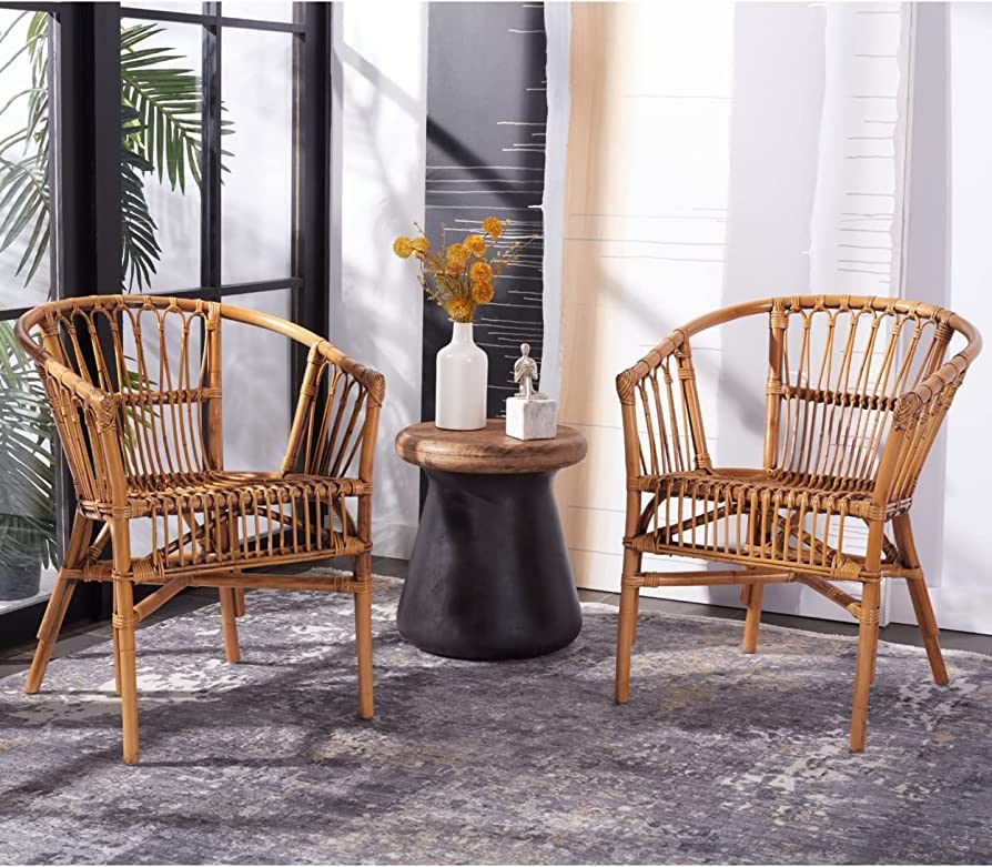 Safavieh Home Adriana Coastal Honey Brown Wash Rattan (Set of 2) Accent Chair, 0 | Amazon (US)