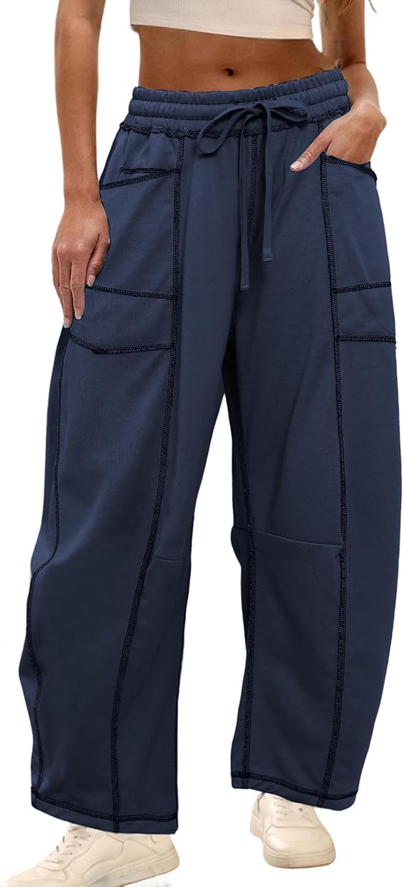 Athlisan Womens Baggy Barrel Pants Wide Leg Lounge Drawstring Sweatpants with Pockets | Amazon (US)