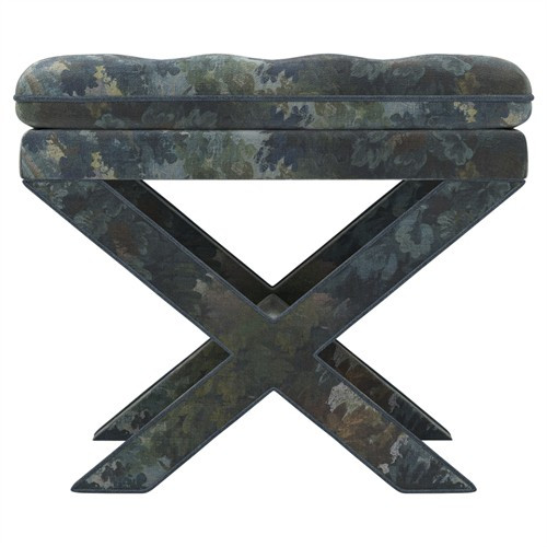 Frederica Secret Garden Cotton Weave Ottoman | Kathy Kuo Home