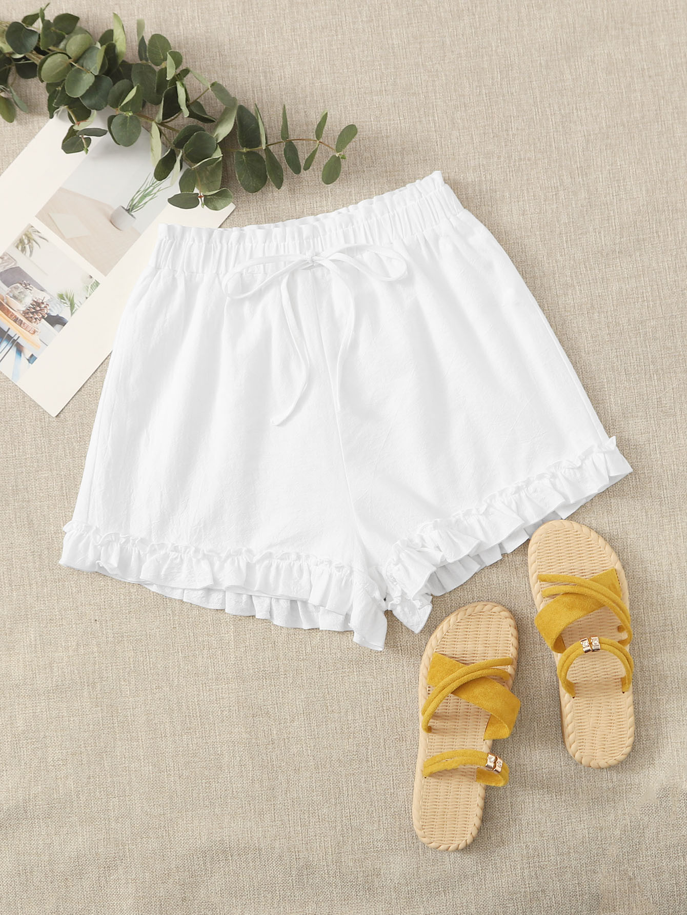 SHEIN Paperbag Waist Ruffle Hem Shorts | SHEIN