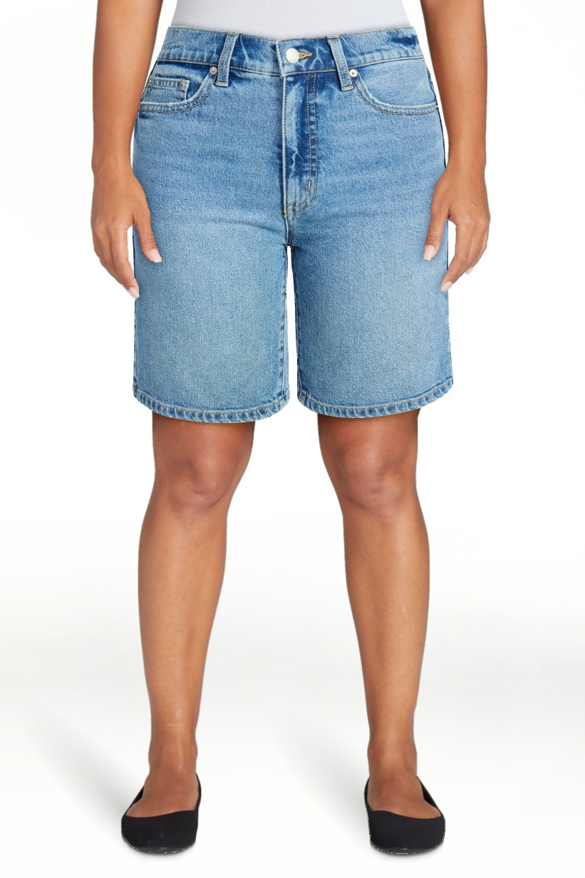 Time and Tru Women's High Rise Denim Bermuda Shorts, 9" Inseam, Sizes 0-20 | Walmart (US)