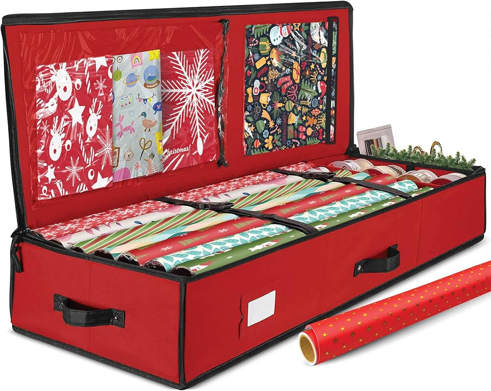 PEULEX Christmas Wrapping Paper Organizer Storage, With Straps & Pockets, Gift Wrap Organizer Bag... | Amazon (US)