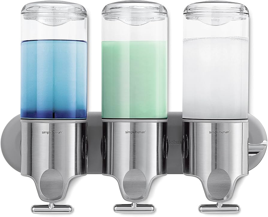 simplehuman Triple Wall Mount Shower Pump, 3 x 15 fl. oz. Shampoo and Soap Dispensers, Stainless ... | Amazon (US)