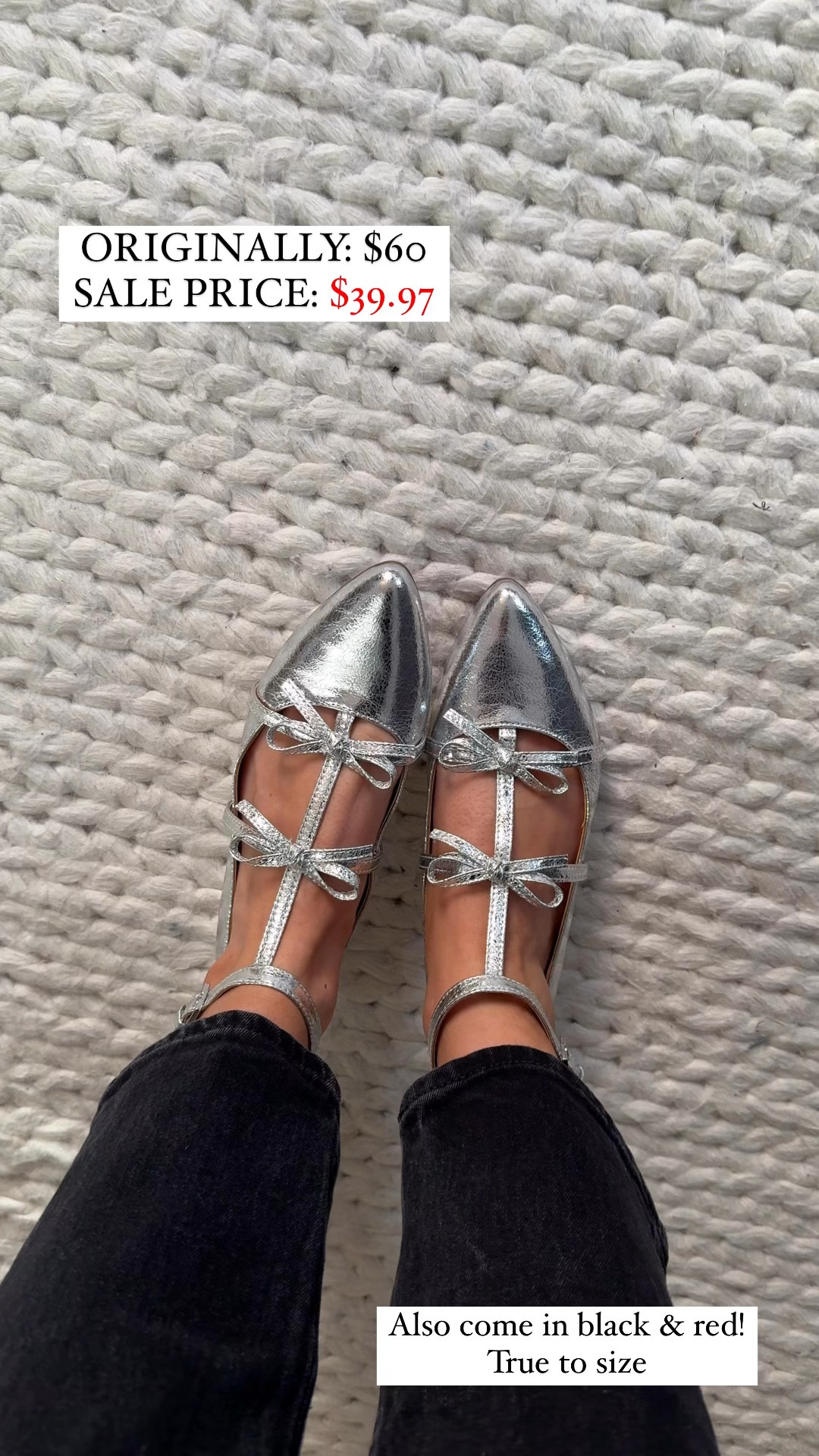 Silver bow ballet flats! They are true to size and super comfy. Also linking some styles I would wear them with! 🪩☃️ #NordstromRackPartner #RackScore @Shop.ltk #liketkit 

#LTKCyberWeek #LTKShoeCrush #LTKHoliday