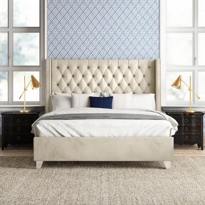 Jennie Upholstered Platform Bed Willa Arlo Interiors Size: King, Color: Cream | Wayfair North America