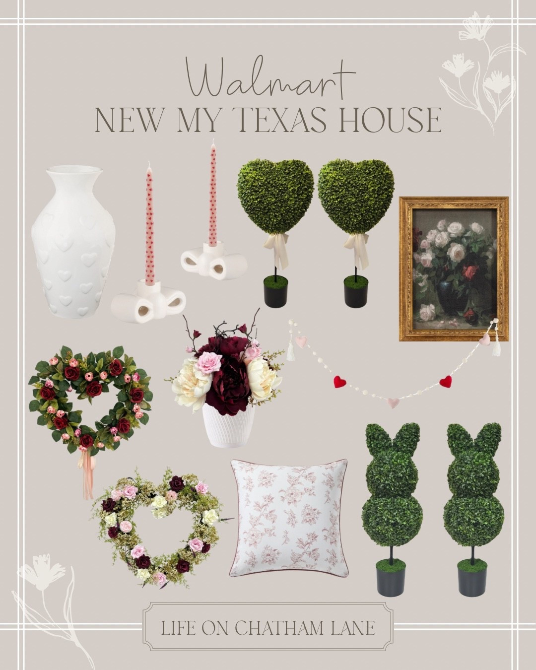 New My Texas House arrivals at Walmart!  My favorite bunny topiaries are back this year- these sold out so fast last year so if you wanted one, grab them while they are in stock!  I am also crushing on these pretty heart wreaths 😍