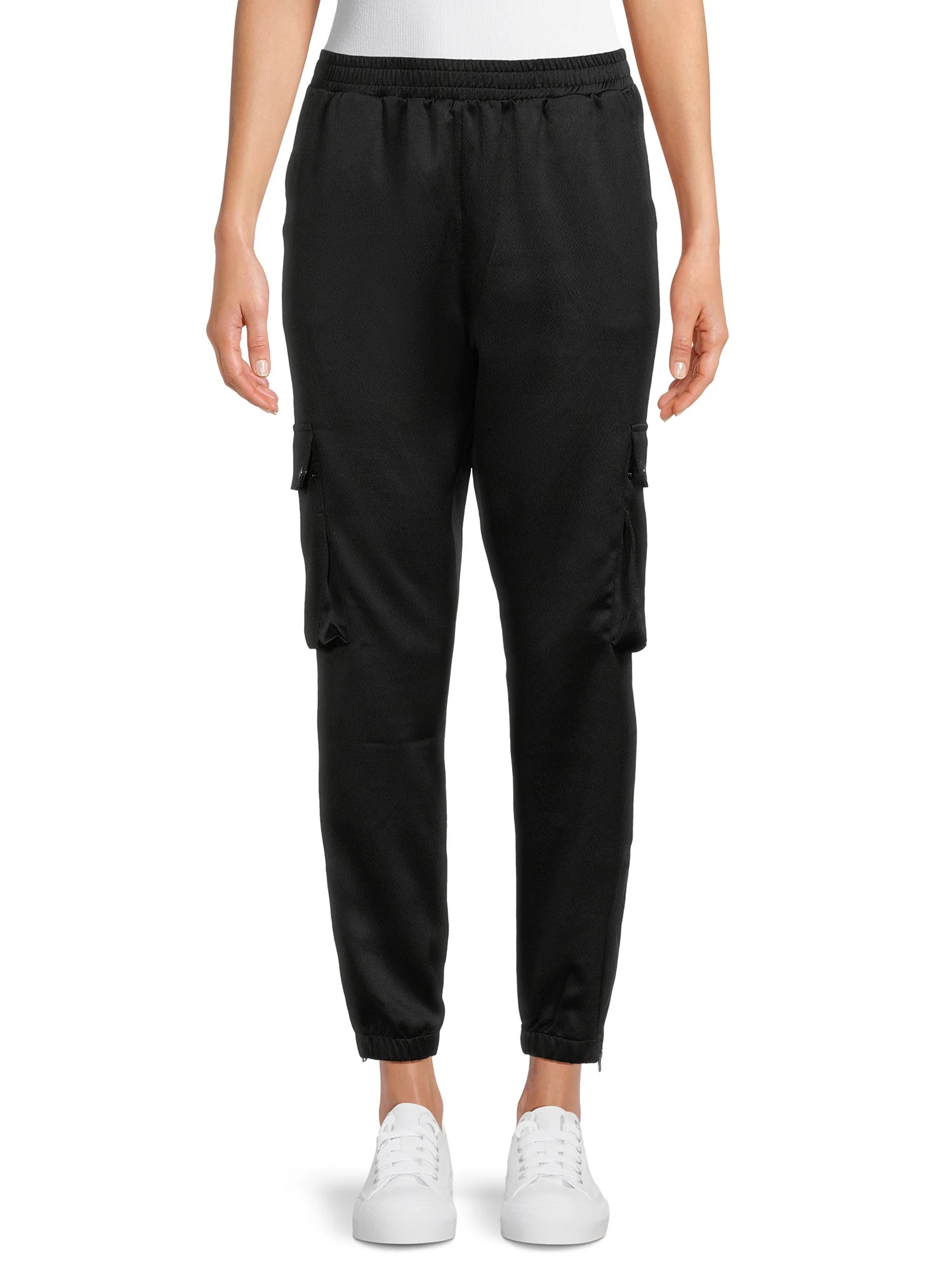 Time and Tru Women's Mid Rise Satin Cargo Jogger Pants, 27" Inseam, Sizes XS-XXL | Walmart (US)