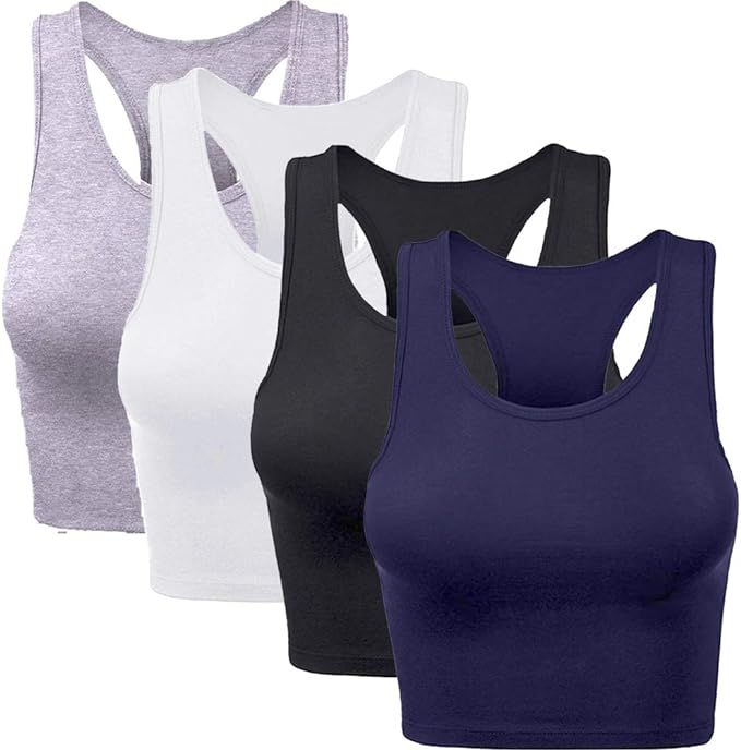 KCDDUMK 4 Pieces Basic Crop Tank Tops Sleeveless Racerback Crop Sport Cotton Top for Women | Amazon (US)