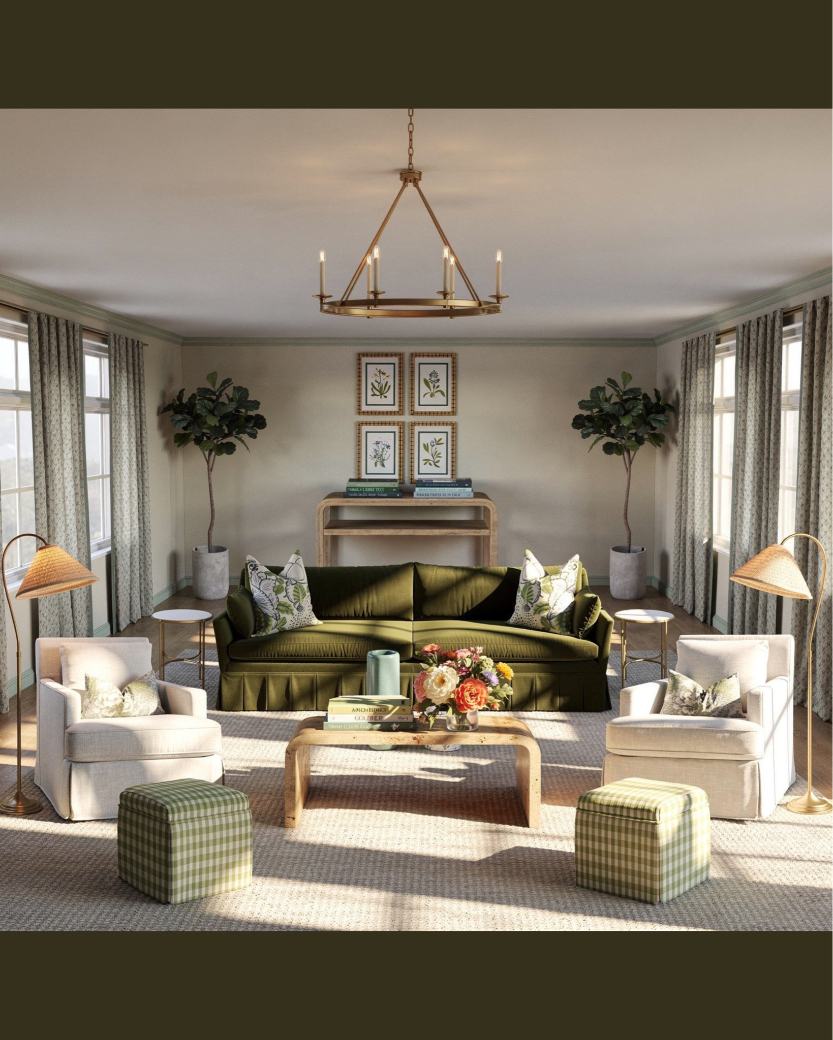 A gorgeous living room design! Love the green velvet paired with gingham 

#LTKdayinmylife #LTKSaleAlert #LTKHome