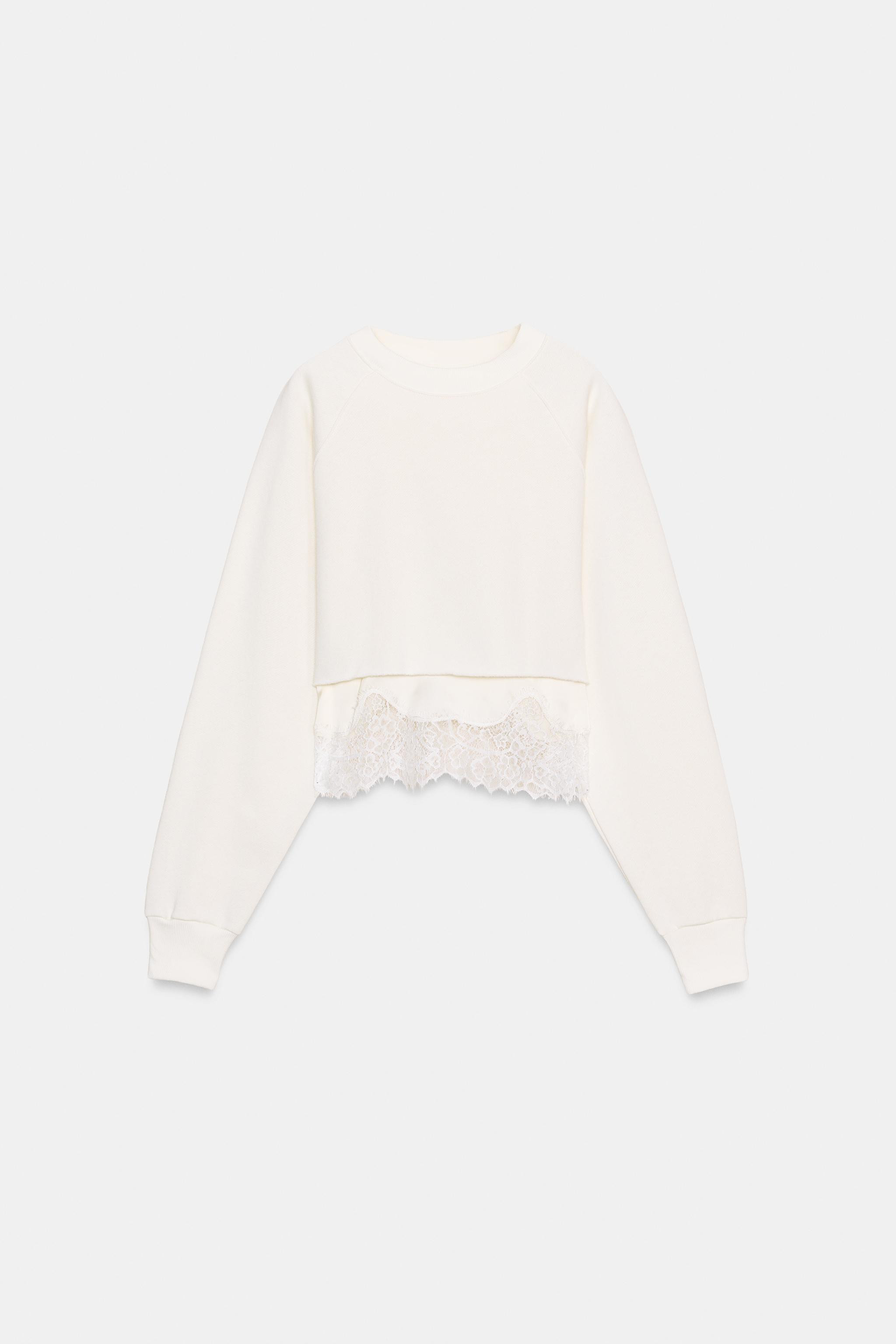 CROPPED SWEATSHIRT WITH LACE | Zara UK