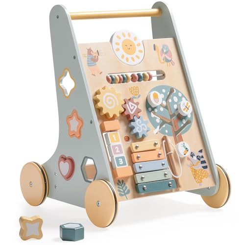 ROBUD Wooden Baby Walker, Baby Push Walker with Activity Center and Storage for Boys and Girls Learning to Stand and Walk | Amazon (US)