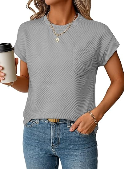 EVALESS Womens Summer Tops Crewneck Cap Sleeve Dressy Casual Business Textured Solid Loose Basic ... | Amazon (US)