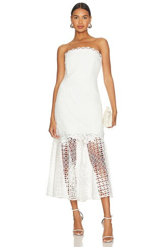 MILLY Nuriel Interlocking Geo Lace Midi Dress in White from Revolve.com | Revolve Clothing (Global)