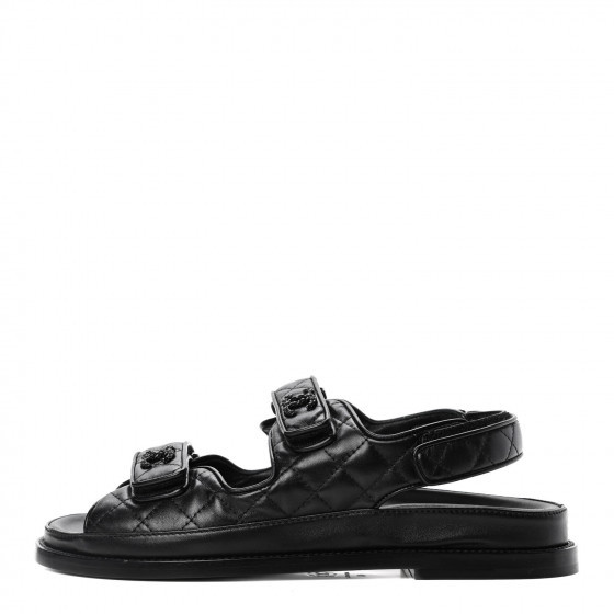 CHANEL Lambskin Velcro Dad Sandals 40 Black | Fashionphile