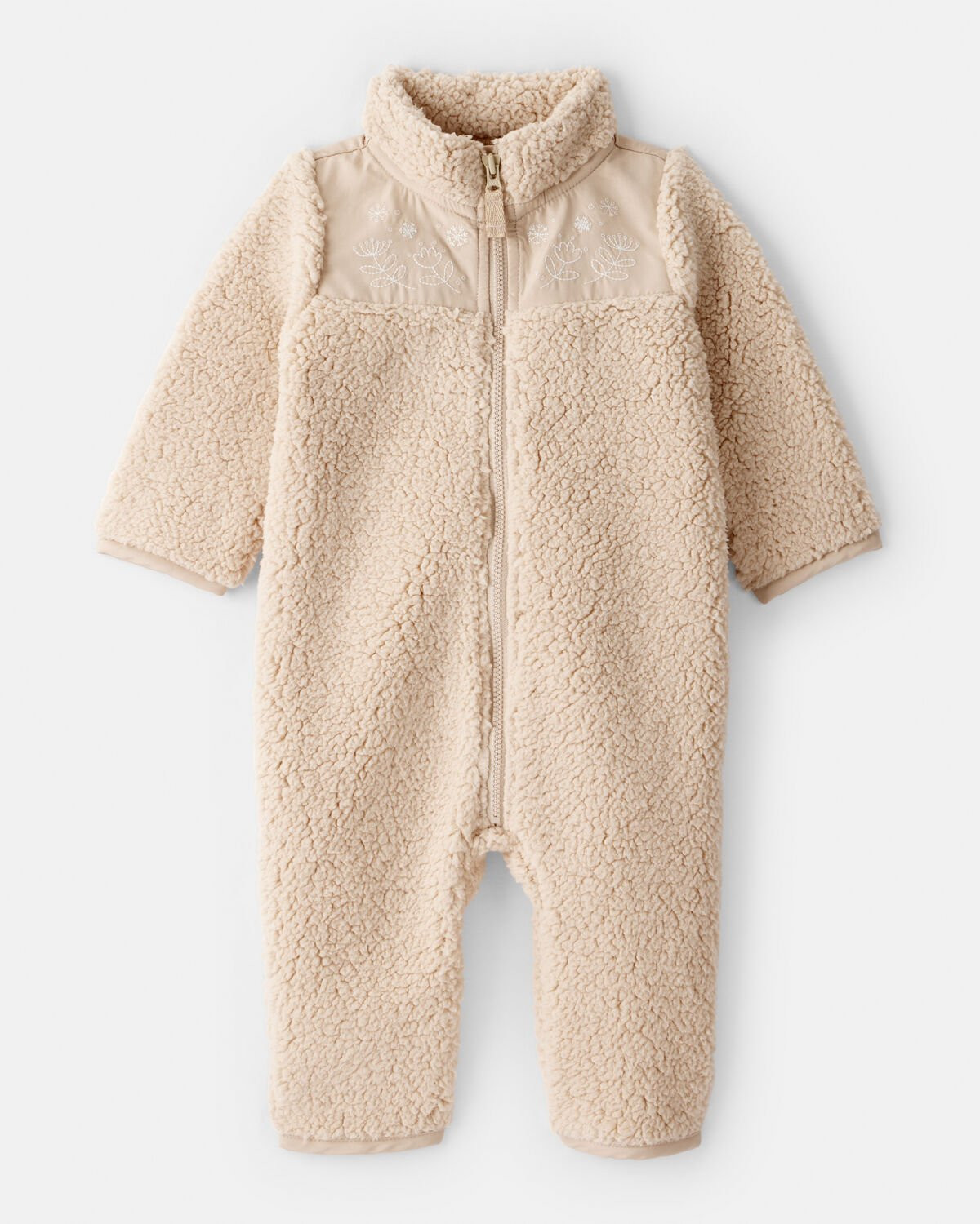 Baby Girl Embroidered Sherpa Long-Sleeve Jumpsuit - Brown | Carter's Inc