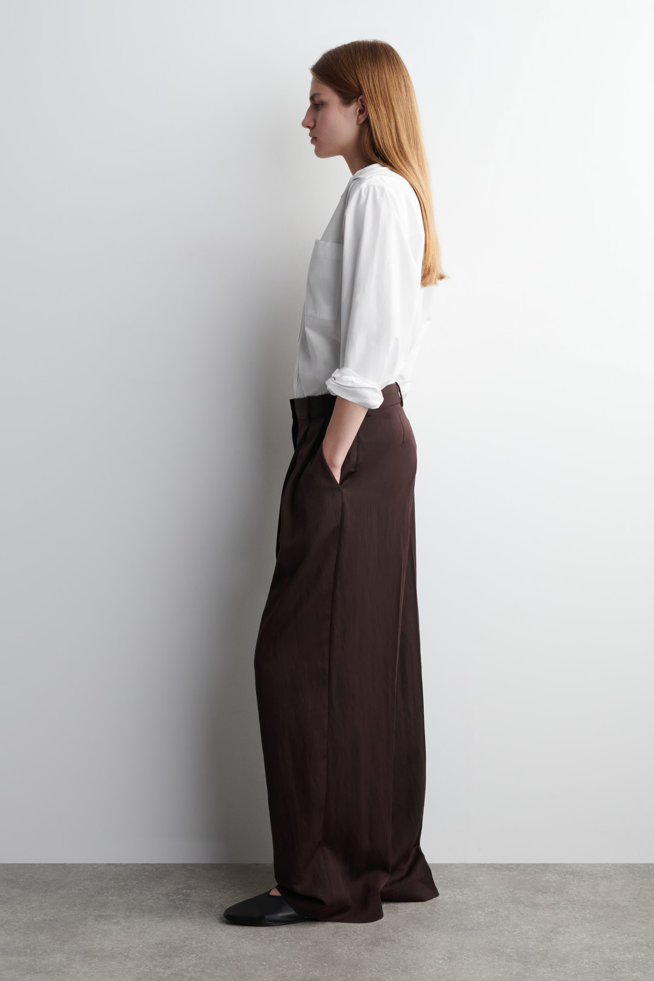 RELAXED FLUID WIDE-LEG TROUSERS - BURGUNDY | COS | COS UK