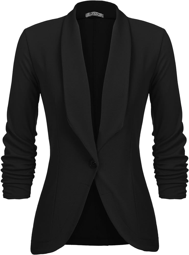 Beyove Women's 3/4 Stretchy Ruched Sleeve Open Front Lightweight Work Office Blazer Jackets (S-3XL) | Amazon (US)