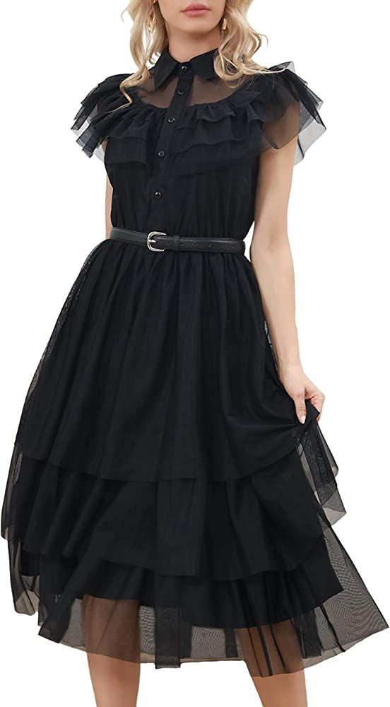 Aphratti Women's Short Sleeve Casual Peter Pan Collar Cute Fit and Flare Dress | Amazon (US)