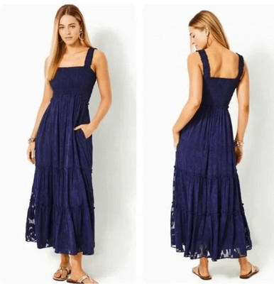 NWT Lilly Pulitzer Hadley Smocked Maci Dress Navy Blue Women’s Medium | eBay US