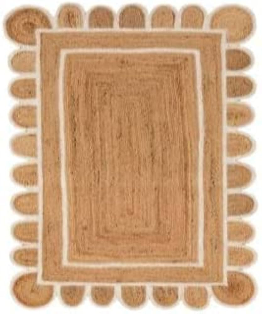 Scallop Pattern Jute Bohemian Area Rug (Off White, 6'x9') | Amazon (US)