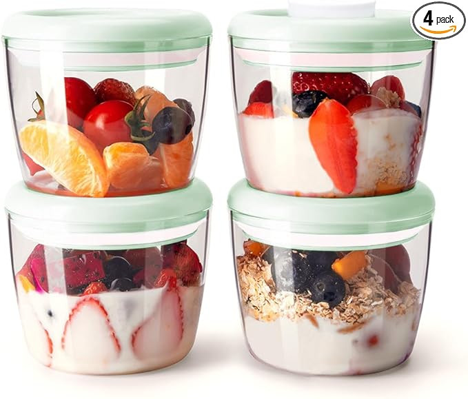 Overnight Oats Containers with Lids,14oz 400ml Set of 4 Meal Prep Container, Airtight Leakproof R... | Amazon (US)