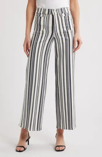 FRAME Le Slim Palazzo Patch Pocket High Waist Wide Leg Jeans in Navy Stripe at Nordstrom Rack, Size 29 | Nordstrom Rack