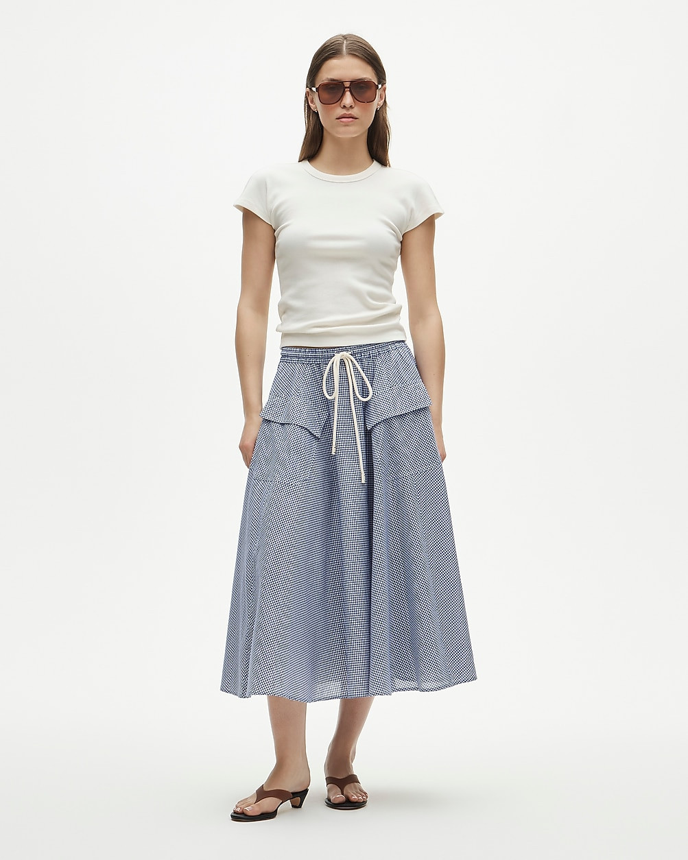 Patch-pocket midi skirt in gingham cotton madras | J. Crew US