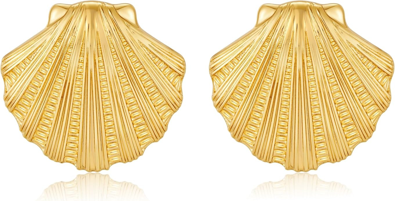 Chunky Gold Stud Earrings for Women Conch Seashell Starfish Earrings Boho Ocean Earrings Vintage ... | Amazon (US)