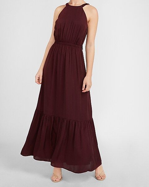 Tiered Halter Neck Maxi Dress | Express