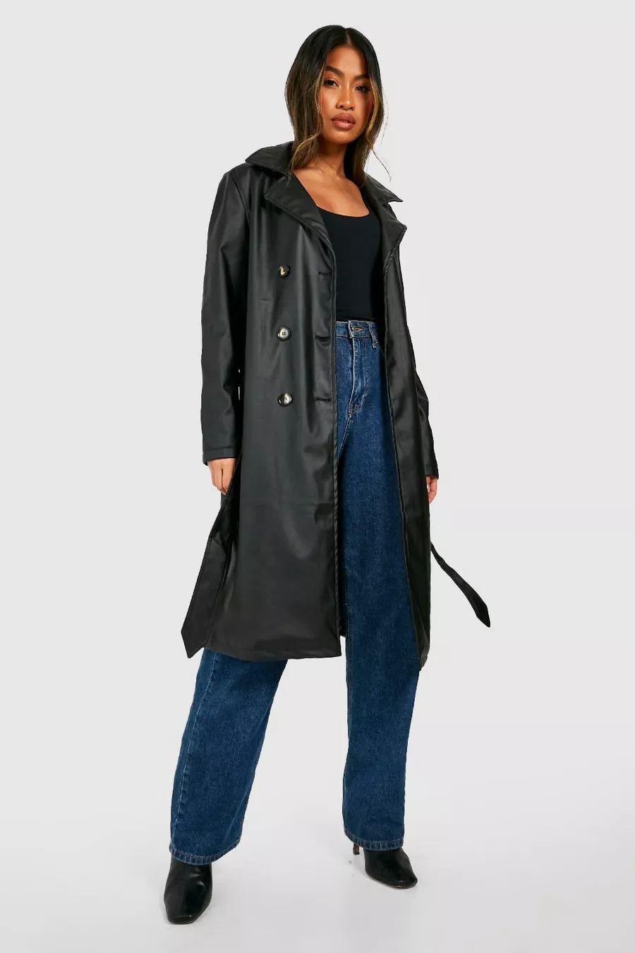 Faux Leather Trench Coat | Boohoo.com (US & CA)
