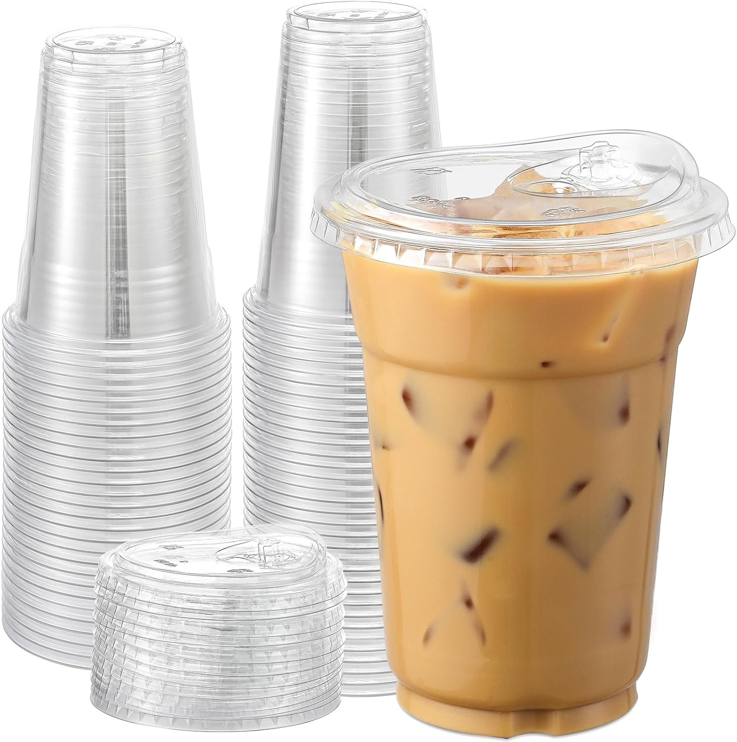 AOZITA 100 Sets, 16 oz Crystal Clear Plastic Cups With Sip Lids, Disposable Cups With Sip Through... | Amazon (US)