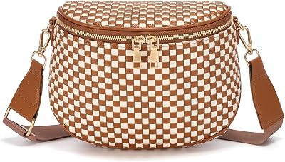 Woven Vegan Leather Crossbody Bags for Women, Checkered PU Waist Bum Pack | Amazon (US)